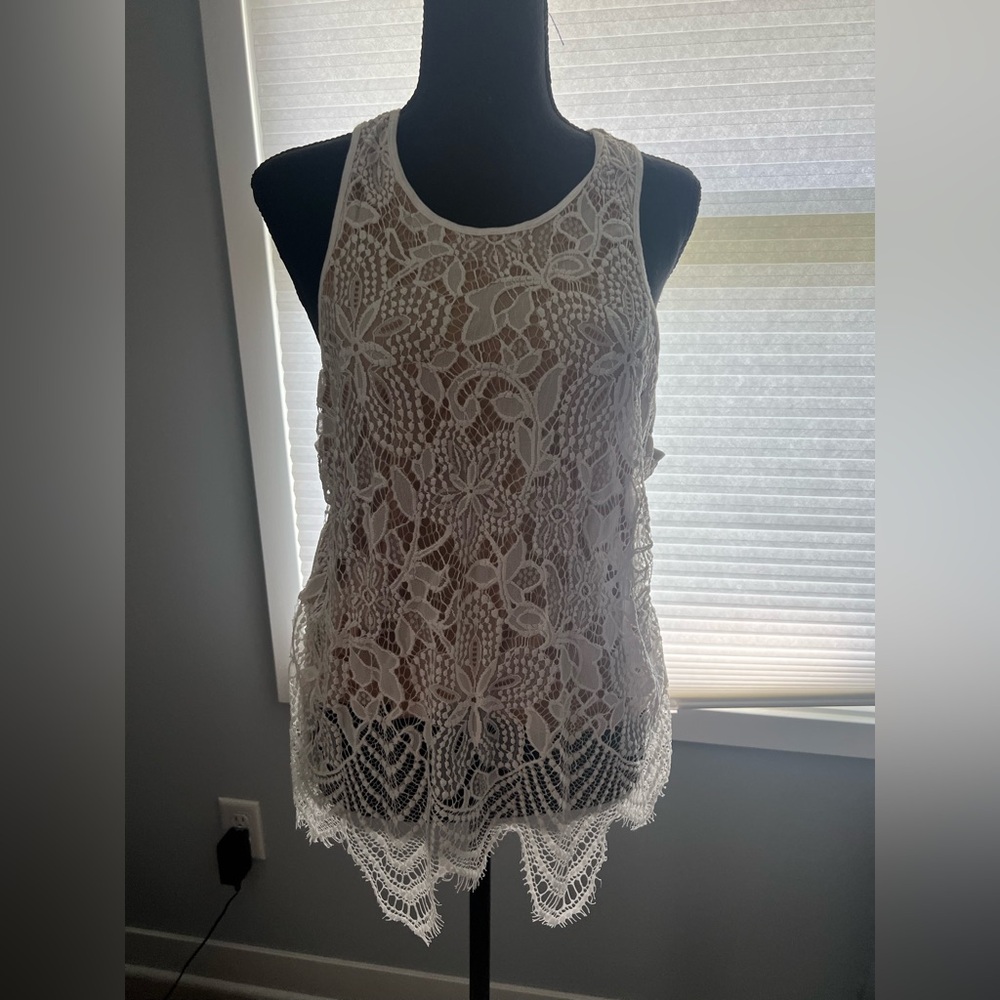 Express Ivory Floral Lace Tank Top